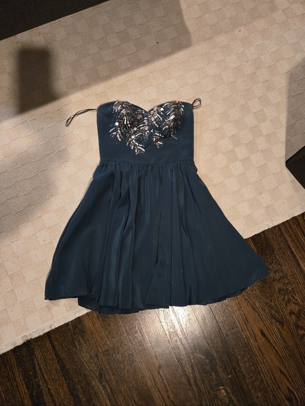 Rebecca Taylor Teal Strapless Dress with Sequin Bodice